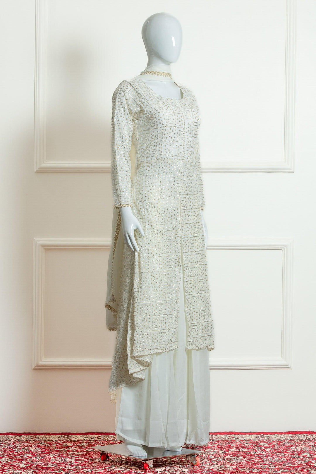 Cream Sequins and Thread work Palazzo Suit Set - Seasons Chennai