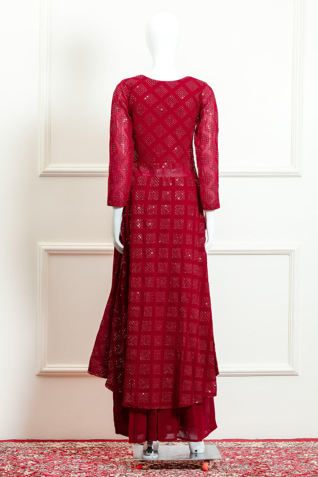 Rani Pink Sequins and Thread work Palazzo Suit Set - Seasons Chennai