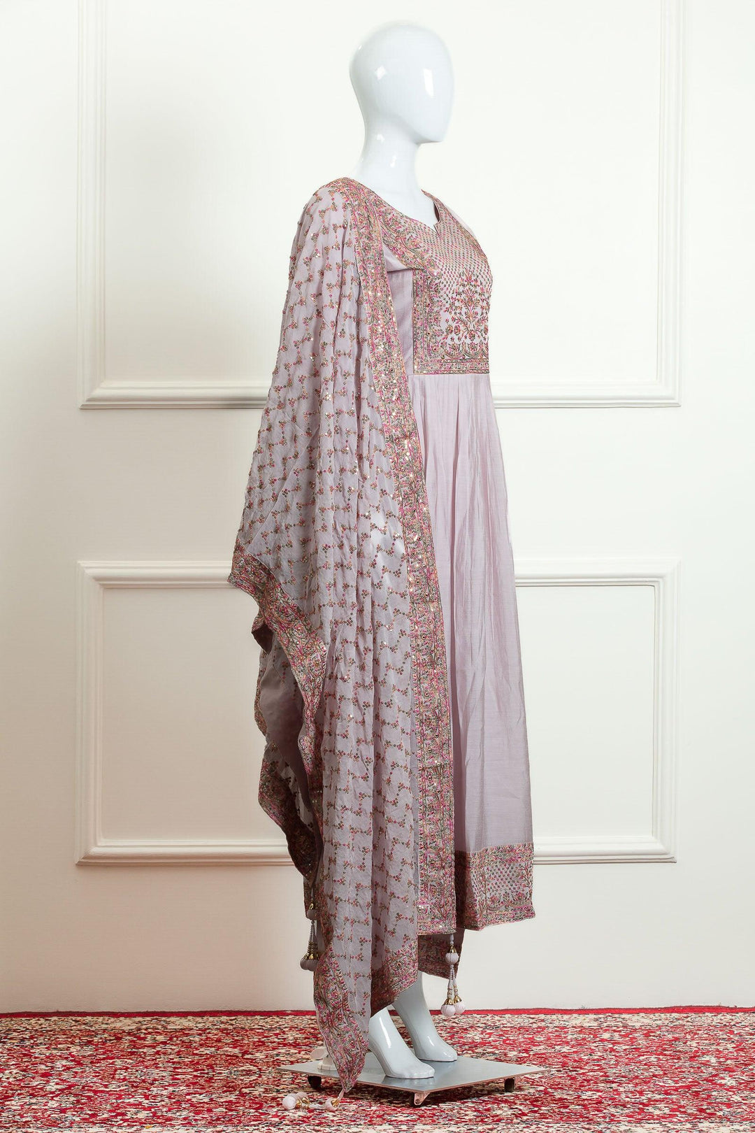 Lilac Multicolor Thread and Sequins work Salwar Suit with Straight Pants - Seasons Chennai