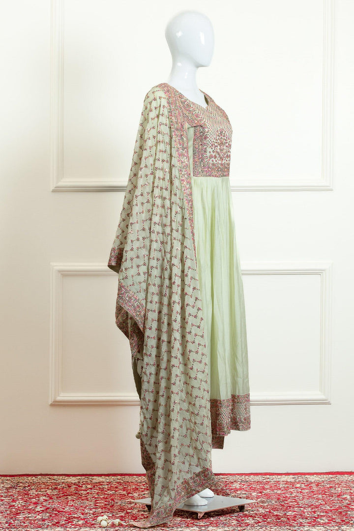 Light Pista Green Multicolor Thread and Sequins work Salwar Suit with Straight Pants - Seasons Chennai