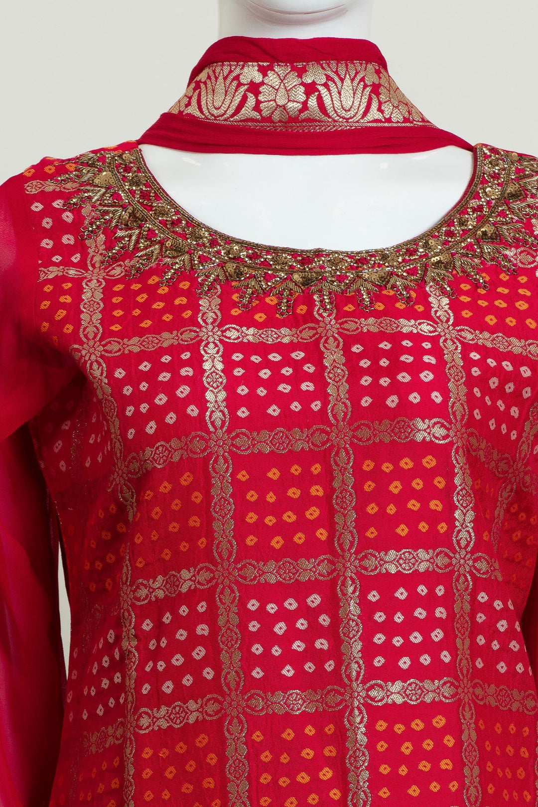 Rani Pink Banaras, Zari, Zardozi and Stone work Straight Cut Salwar Suit - Seasons Chennai
