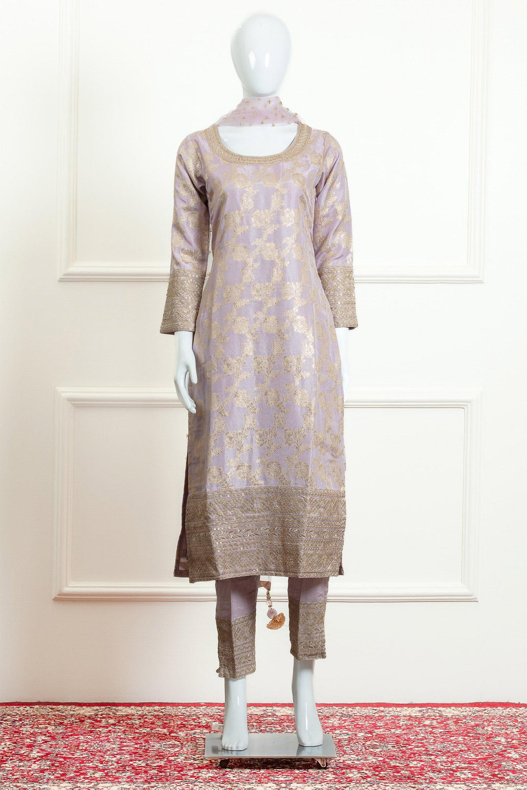 Lavender Banaras, Zari and Sequins work Straight Cut Salwar Suit - Seasons Chennai